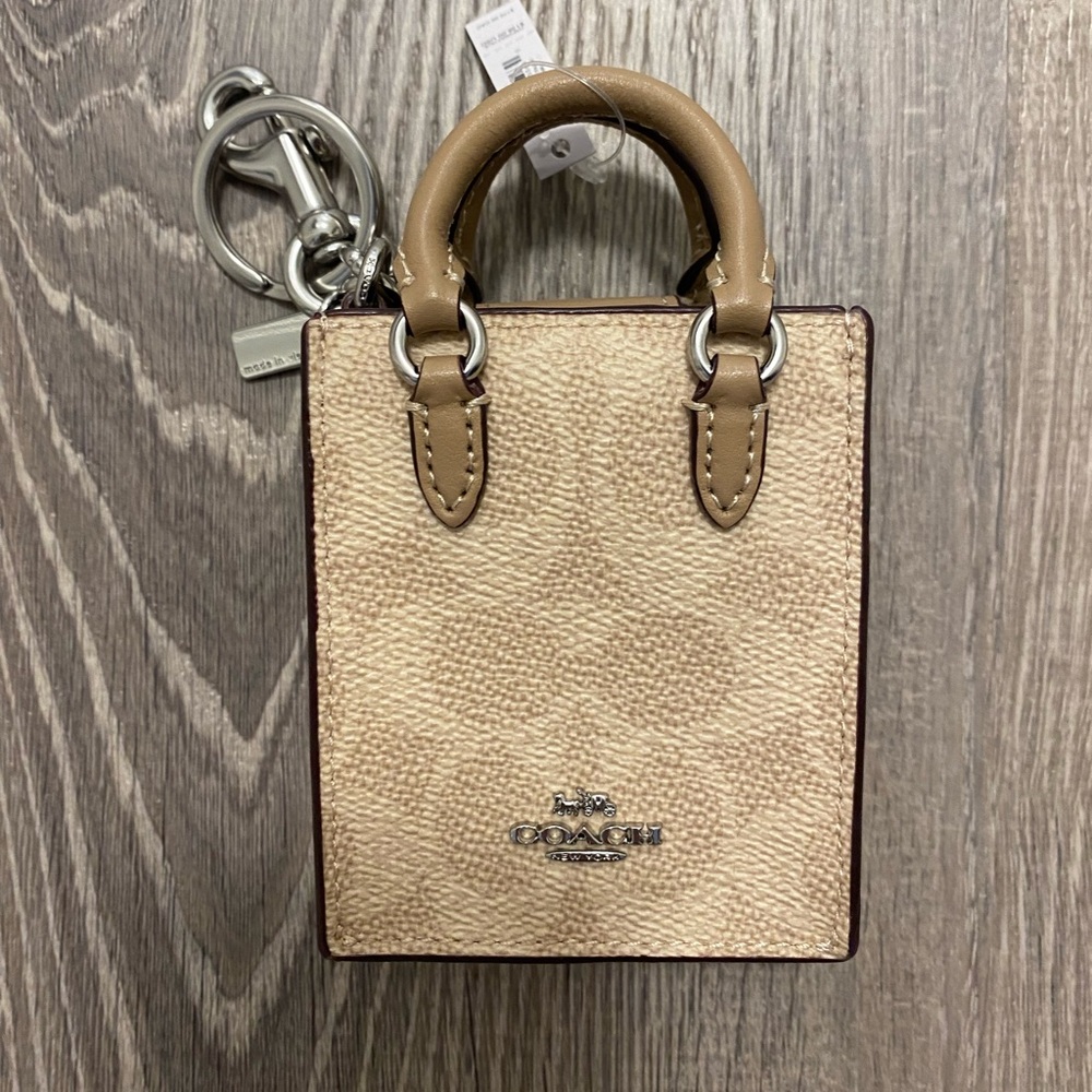 NEW Coach North South Mini Tote Bag Purse Charm Keyring Brown/Beige